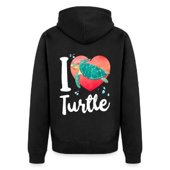 Sea Turtle Tortoise Heart I Love - Unisex Premium Bio Zip Hoodie - Schwarz - Hinten - Nico (187cm)