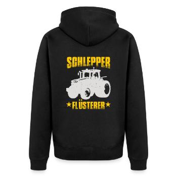 Schlepper Flüsterer - Unisex Premium Bio Zip Hoodie - Schwarz - Hinten - Nico (187cm)