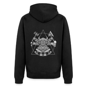 Funny Vitruvian Viking warrior - Unisex Premium Organic Zip Hoodie - black - Back - Nico (187cm)