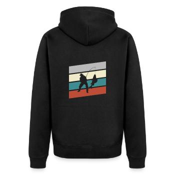 Fishing Retro - Unisex Premium Organic Zip Hoodie - black - Back - Nico (187cm)