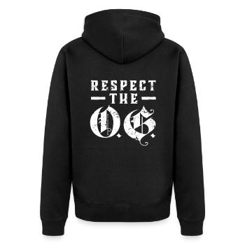 Respect The OG Original Gangsta Calligraphy - Unisex Premium Bio Zip Hoodie - Schwarz - Hinten - Nico (187cm)