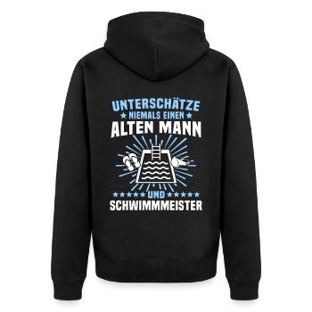 Schwimmmeister - Unisex Premium Bio Zip Hoodie - Schwarz - Hinten - Nico (187cm)