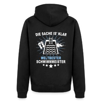 Schwimmmeister - Unisex Premium Bio Zip Hoodie - Schwarz - Hinten - Nico (187cm)