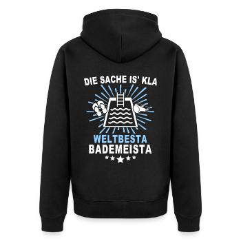 Schwimmmeister - Unisex Premium Bio Zip Hoodie - Schwarz - Hinten - Nico (187cm)