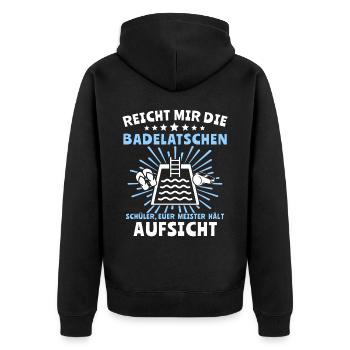 Schwimmmeister - Unisex Premium Bio Zip Hoodie - Schwarz - Hinten - Nico (187cm)