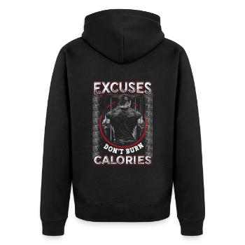 Ausreden, Verbrennen, Keine Kalorien, Personal - Unisex Premium Bio Zip Hoodie - Schwarz - Hinten - Nico (187cm)