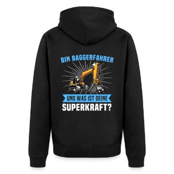 Baggerführer Baggerfahrer - Unisex Premium Bio Zip Hoodie - Schwarz - Hinten - Nico (187cm)