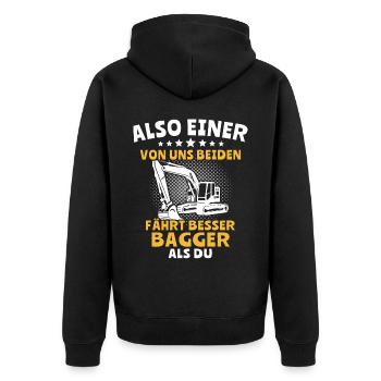 Bagger Baggerfahrer - Unisex Premium Bio Zip Hoodie - Schwarz - Hinten - Nico (187cm)