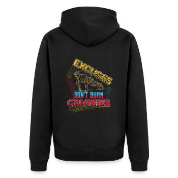 Ausreden, Verbrennen, Keine Kalorien, Personal - Unisex Premium Bio Zip Hoodie - Schwarz - Hinten - Nico (187cm)