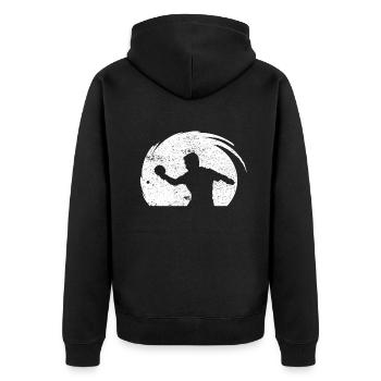 Tischtennis Spieler mit Tischtennisschläger - Unisex Premium Bio Zip Hoodie - Schwarz - Hinten - Nico (187cm)