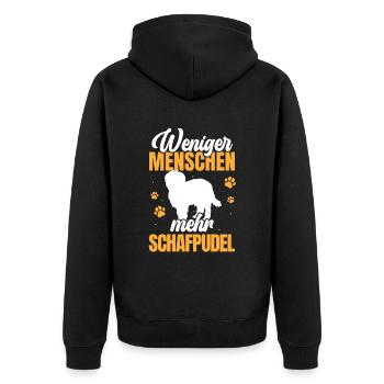 Weniger Menschen mehr Schafpudel Hütepudel - Unisex Premium Bio Zip Hoodie - Schwarz - Hinten - Nico (187cm)
