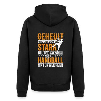 Handball nix für Weicheier - Unisex Premium Bio Zip Hoodie - Schwarz - Hinten - Nico (187cm)