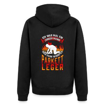 Parkettleger war mal jung Fußbodenleger - Unisex Premium Bio Zip Hoodie - Schwarz - Hinten - Nico (187cm)