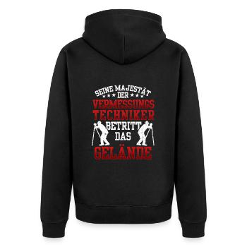 Vermessungstechniker betritt Gelände Vermesser - Unisex Premium Bio Zip Hoodie - Schwarz - Hinten - Nico (187cm)