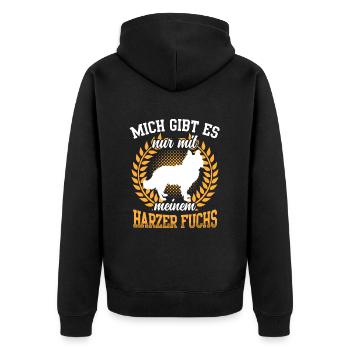 Nur mit Harzer Fuchs altdeutscher Hütefuchs - Unisex Premium Bio Zip Hoodie - Schwarz - Hinten - Nico (187cm)