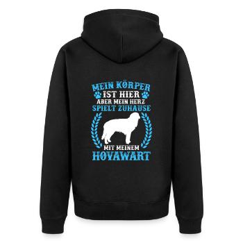 Spiele mit meinem Hovawart derber Bauernhund - Unisex Premium Bio Zip Hoodie - Schwarz - Hinten - Nico (187cm)
