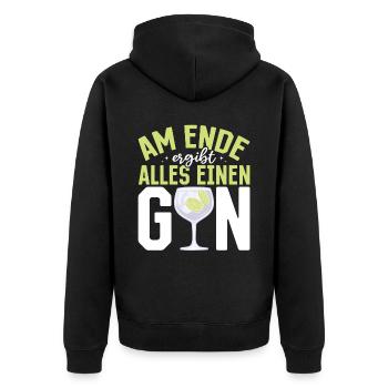 Am Ende ergibt alles ein Gin . Gin-Liebhaber - Unisex Premium Bio Zip Hoodie - Schwarz - Hinten - Nico (187cm)
