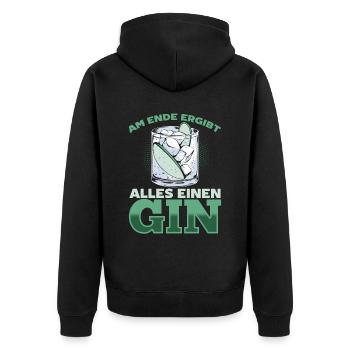 Am Ende ergibt alles ein Gin . Gin-Liebhaber - Unisex Premium Bio Zip Hoodie - Schwarz - Hinten - Nico (187cm)