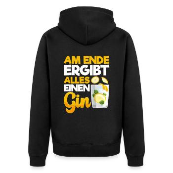 Am Ende ergibt alles ein Gin . Gin-Liebhaber - Unisex Premium Bio Zip Hoodie - Schwarz - Hinten - Nico (187cm)