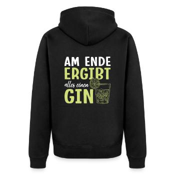 Am Ende ergibt alles ein Gin . Gin-Liebhaber - Unisex Premium Bio Zip Hoodie - Schwarz - Hinten - Nico (187cm)