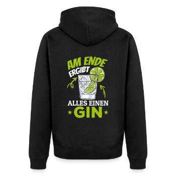 Am Ende ergibt alles ein Gin . Gin-Liebhaber - Unisex Premium Bio Zip Hoodie - Schwarz - Hinten - Nico (187cm)