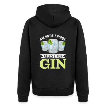 Am Ende ergibt alles ein Gin . Gin-Liebhaber - Unisex Premium Bio Zip Hoodie - Schwarz - Hinten - Nico (187cm)