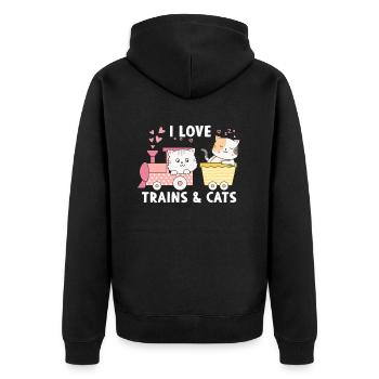 I Love Trains and Cats - Unisex Premium Bio Zip Hoodie - Schwarz - Hinten - Nico (187cm)