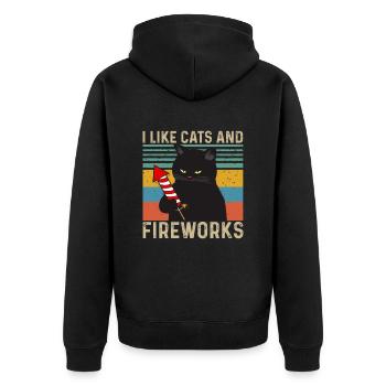 I like Cats and Fireworks - Unisex Premium Bio Zip Hoodie - Schwarz - Hinten - Nico (187cm)