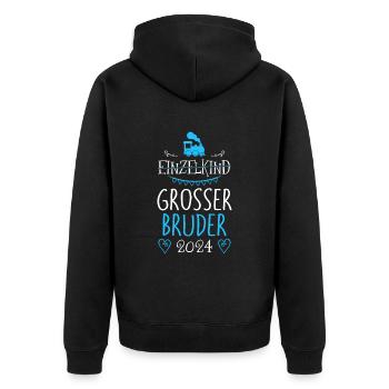 Bald Großer Bruder 2024 - Unisex Premium Bio Zip Hoodie - Schwarz - Hinten - Nico (187cm)