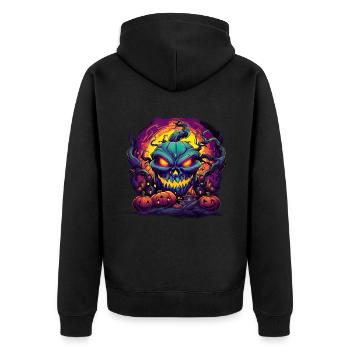 Bad Pumpkin Böser Kürbis Halloween - Unisex Premium Bio Zip Hoodie - Schwarz - Hinten - Nico (187cm)
