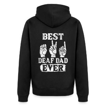 Deaf Pride Awareness ASL Gebärdensprache - Unisex Premium Bio Zip Hoodie - Schwarz - Hinten - Nico (187cm)