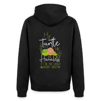 Sea Turtle Tortoise My Turtle Is - Unisex Premium Bio Zip Hoodie - Schwarz - Hinten - Nico (187cm)