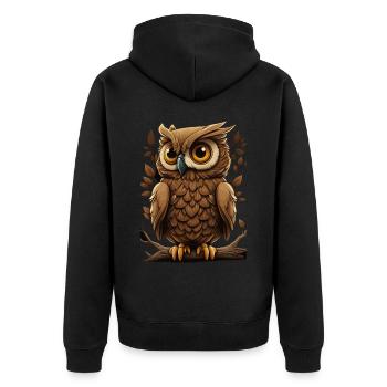 Cute Owl Birding Ornithology Lover - Unisex Premium Bio Zip Hoodie - Schwarz - Hinten - Nico (187cm)