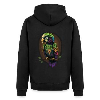 Cute Green Parrot Birding Ornithology Lover - Unisex Premium Organic Zip Hoodie - black - Back - Nico (187cm)