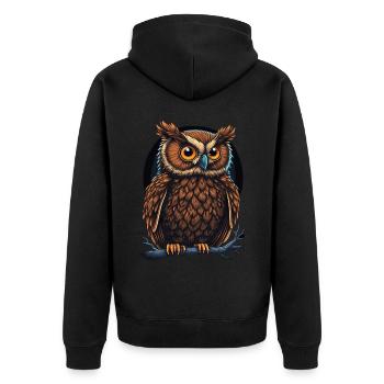 Cute Owl Birding Ornithology Lover - Unisex Premium Bio Zip Hoodie - Schwarz - Hinten - Nico (187cm)