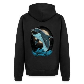 Cute Cartoon Dolphin Lover Funny Dolphin - Unisex Premium Bio Zip Hoodie - Schwarz - Hinten - Nico (187cm)