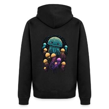 Cute Cartoon Jellyfish Sea Ocean Lover - Unisex Premium Bio Zip Hoodie - Schwarz - Hinten - Nico (187cm)