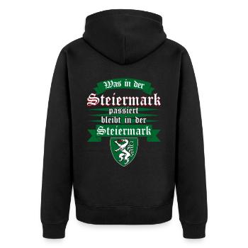 Steiermark Urlaub Österreich - Unisex Premium Bio Zip Hoodie - Schwarz - Hinten - Nico (187cm)
