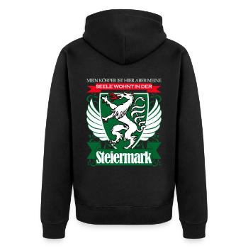 Steiermark Spruch - Unisex Premium Bio Zip Hoodie - Schwarz - Hinten - Nico (187cm)