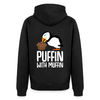Puffin isst Muffin Papageientaucher - Unisex Premium Bio Zip Hoodie - Schwarz - Hinten - Nico (187cm)