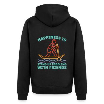 Stand Up Paddle Happiness Is Stand Water Sports - Unisex Premium Bio Zip Hoodie - Schwarz - Hinten - Nico (187cm)