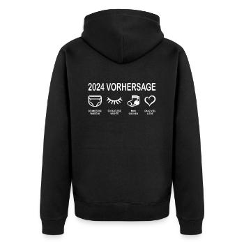 Vorhersage 2024 Werdende Eltern Babybauch - Unisex Premium Bio Zip Hoodie - Schwarz - Hinten - Nico (187cm)