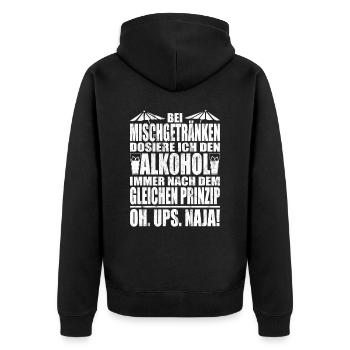 Oh. ups. naja! - Alkohol liebhaber - lustiges - Unisex Premium Bio Zip Hoodie - Schwarz - Hinten - Nico (187cm)
