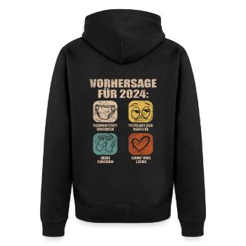 Werdende Eltern 2024 Babybauch Vorhersage - Unisex Premium Bio Zip Hoodie - Schwarz - Hinten - Nico (187cm)