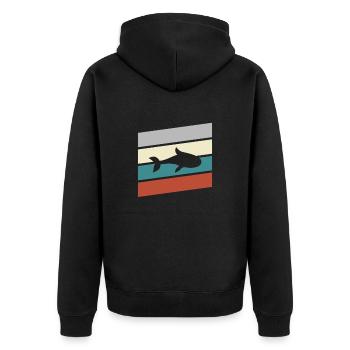 Fisch Retro - Unisex Premium Bio Zip Hoodie - Schwarz - Hinten - Nico (187cm)