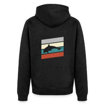 Delfin Retro - Unisex Premium Bio Zip Hoodie - Schwarz - Hinten - Nico (187cm)