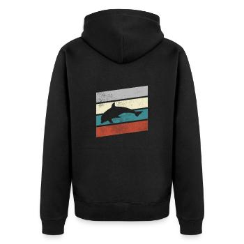Delfin Retro - Unisex Premium Bio Zip Hoodie - Schwarz - Hinten - Nico (187cm)