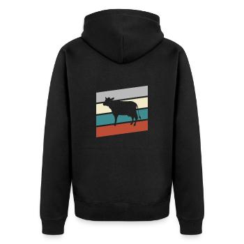 Kuh Retro - Unisex Premium Bio Zip Hoodie - Schwarz - Hinten - Nico (187cm)