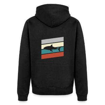 Hai Retro - Unisex Premium Bio Zip Hoodie - Schwarz - Hinten - Nico (187cm)