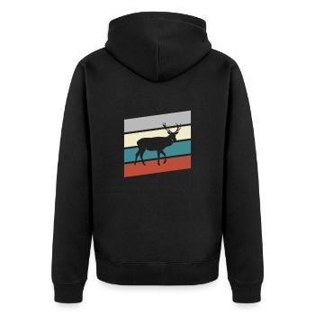 Hirsch Retro - Unisex Premium Organic Zip Hoodie - black - Back - Nico (187cm)